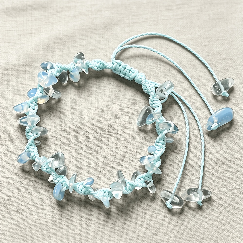 Unisex Ocean Style Blue Irregular Pebble Handwoven Rope Bracelet